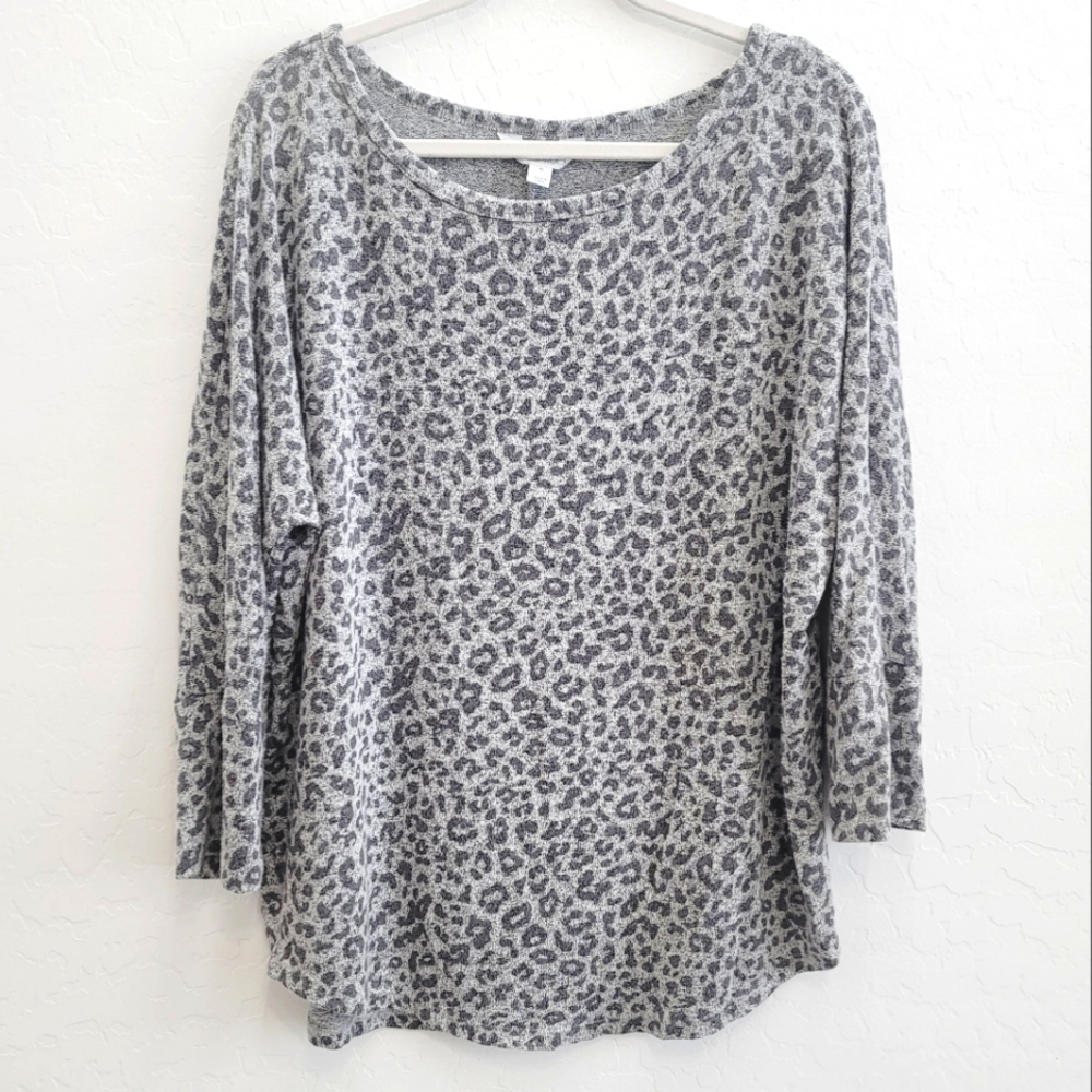 Market & Spruce Gray Animal Print Corinna Brushed Dolman Sleeves Knit Top XL
